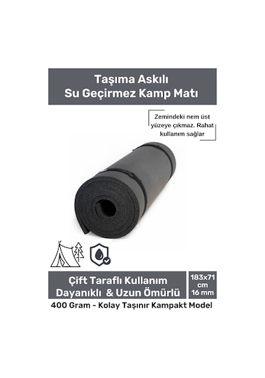 Su Geçirmez Konforlu Taşıma Askılı Çift Taraflı Kamp Zemin Çadır Uyku Matı Siyah Yer Minderi 16mm Çok Renkli