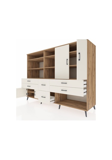 Kronos Dolap 10 Raflı 6 Çekmeceli 4 Kapaklı 220x59x163 Çam-aytaşı Çam-aytaşı