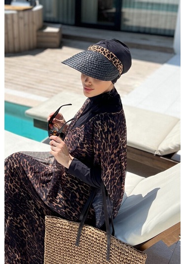 Remsa Vizör Örgü Hasır Şapka Güneş Koruyucu Siperlik Rş-101 Siyah Leopar Siyah