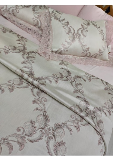 Finezza Selen Poly. Pamuk Jakarlı Pudra Yatak Örtüsü Seti Çift Kş Pudra