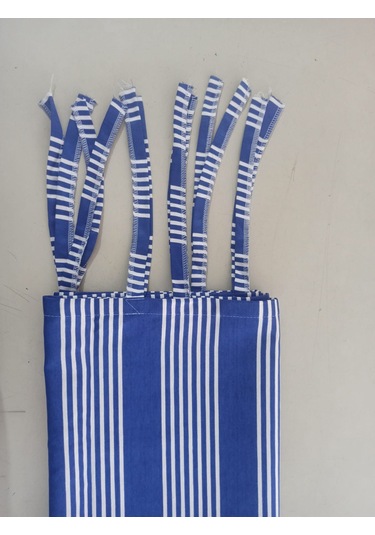 Ceylan Home Balkon Perdesi Bağcıklı Ölçü Seçenekli Mavi İnce Çizgili Mavi