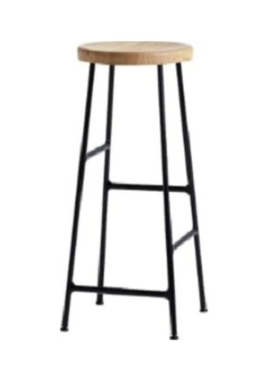 Z Model Yuvarlak Doğal Ahşap Bar Taburesi Siyah