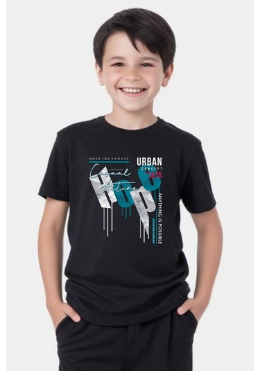 Hope Baskılı Erkek Çocuk Yuvarlak Yaka Kısa Kollu T-shirt Siyah