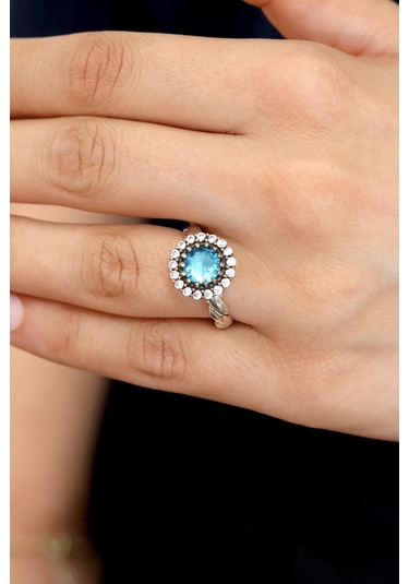 Akuamarin Taşlı El İşi Otantik Gümüş Kadın Yüzük 201024754 Gümüş
