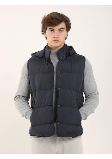 Dufy Lacivert Erkek Regular Fit Dik Yaka Yelek Mont - 96668 Lacivert