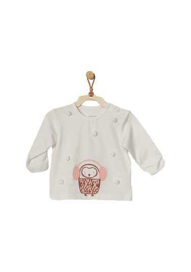 Andywawa Kız Bebek Penguen Kabartmalı Ekru Tshirt Ac22366 001