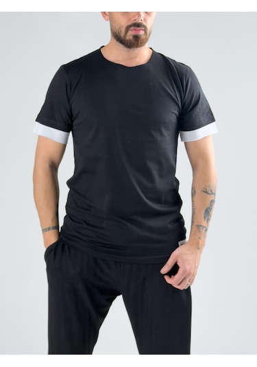 Cocopelli Oversize Beyaz Parçalı Siyah Erkek T-shirt Coc3074
