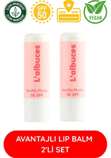 L'albuces Vanilla Plump Lip Balm Dudak Nemlendirici SPF30 2'li