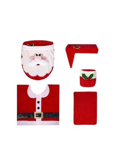 Pazly Suntek 5 Parça Yılbaşı Klozet Kapağı Örtüsü Dekoratif Tank Seti Çok Renkli Çok Renkli