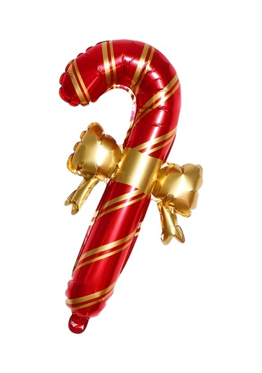 Gold Kurdeleli Kırmızı Baston Şeker Folyo Balon 65x37 Cm Kırmızı