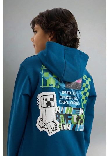 Defacto Erkek Çocuk Minecraft Kapüşonlu Sweatshirt G6915a825cwın101 İndigo-ın101 Defacto Erkek Çocuk Minecraft Kapüşonlu Sweatshirt G6915a825cwın101 İndigo-ın101