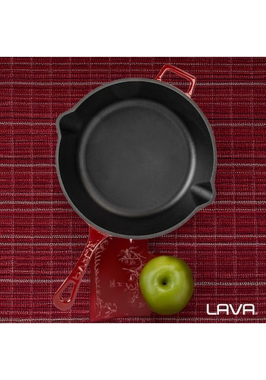 Lava Döküm Yuvarlak Kızartma Tavası Döküm Demir Yekpare Saplı. Çap Ø 24cm Bordo