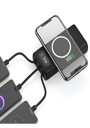 10000mah Pd 22.5w Kablosuz & Kablolu Powerbank Wireless 15w, Usb, Micro & Type-c, İphone Uyumlu Siyah - Siyah