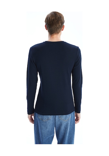 Lcwaıkıkı Basic Lacivert Bisiklet Yaka Uzun Kollu Penye Erkek Tişört