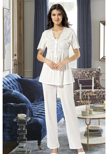 Xses 4300 Kadın Hamile Lohusa Sabahlıklı Pijama Takım-ekru