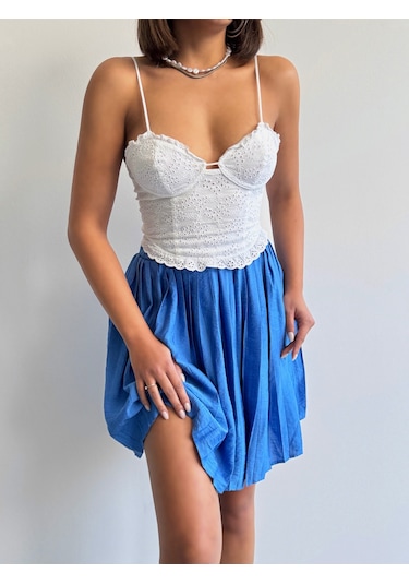 Kadın Modal Dokulu Piliseli Şortlu Mini Etek Mavi Kadın Modal Dokulu Piliseli Şortlu Mini Etek Mavi
