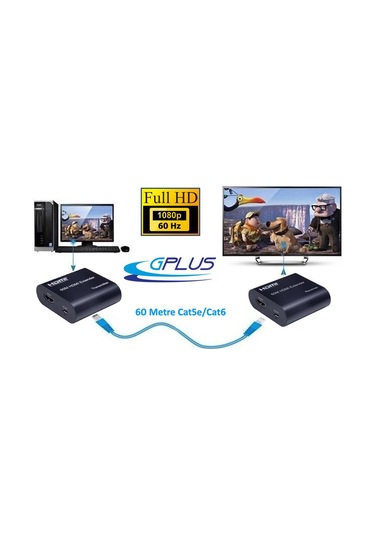 Gplus FHD6014 60 M Full HD HDMI Extender TX RX Cat6 Ethernet Alıcı Verici