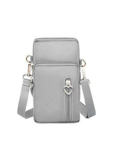 Rahat Küçük Omuz Çantası Kadın Cep Telefonu Cebi Durumda Su Geçirmez Naylon Spor Kol Paketi Mini Messenger Çanta Crossbody Çanta Gri