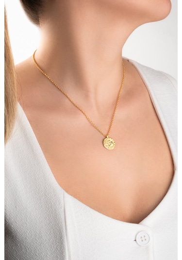 Aslan Burcu 18 Ayar Sarı Altın Kaplama 45 Cm Gümüş Kolye Sarı