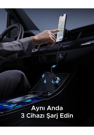 Ugreen 30w 3 Portlu Araç İçi Şarj Cihazı Çakmaklık Adaptörü, 45843