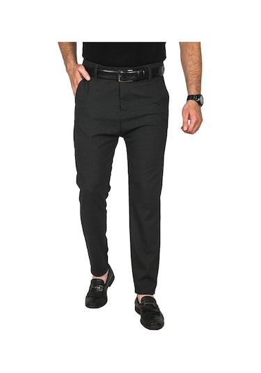 Deepsea Erkek Füme İtalyan Kesim Tüylenmez Likralı Spor Pantolon Esnek Kumaş Bilek Boy Boru Paça Klasik Pantolon 2502005 Füme