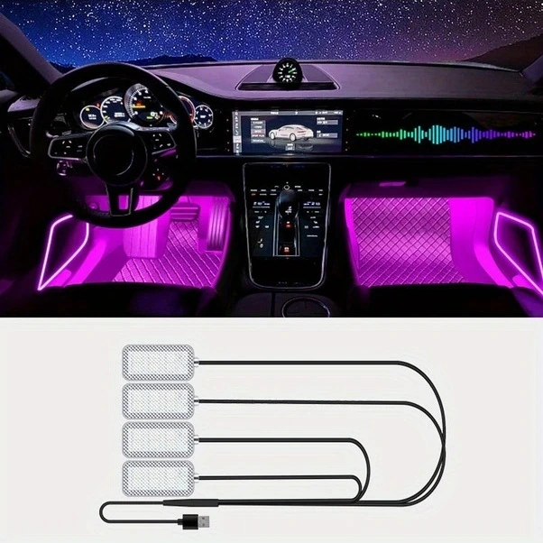 Trendooze Turcoshop11 1 Draje 4 Led Araç Iç Aydınlatma Pembe Monoşarj Ayak Lambası Usb
