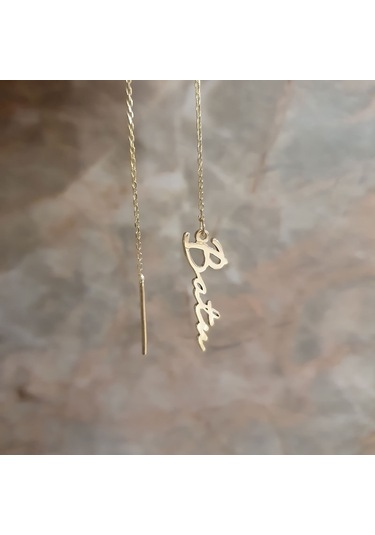 Engingold 14 Ayar Altın Sallantılı Tek İsim Küpe