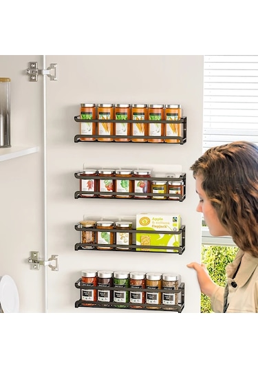 Honeybeeshop 2 Adet Baharat Rafı Duvara Monte Yapışkanlı Vida Asılı Baharat Organizatörü Mutfak Dolabı Kiler Kapı İçin 1100 Koyu Ceviz