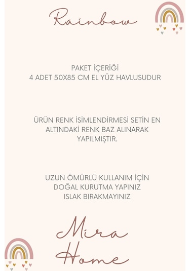 4 Lü El Yüz Havlu Seti %100 Pamuklu 50x85 Cm Rainbow Mavi