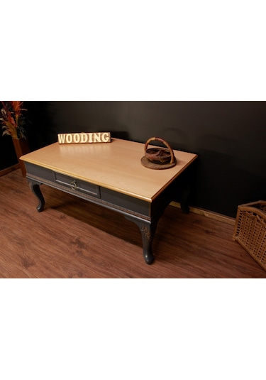 Wooding 120 Cm Masif Naturel Antrasit Oymalı Orta Sehpa