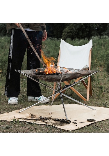 Vkemall Taşınabilir Kamp Izgarası Paslanmaz Çelik Dış Mekan İtfaiye İstasyonu Ultra Hafif Katlanır Izgara Büyük Boy Izgara Filesi İle Gümüş