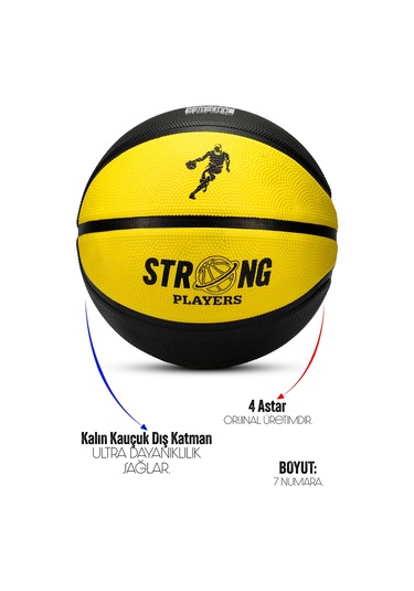Telvesse Strong Basketbol Topu Pompalı Full Kauçuk Dayanıklı Deep Channel Kabartma No:7 B12 Sarı