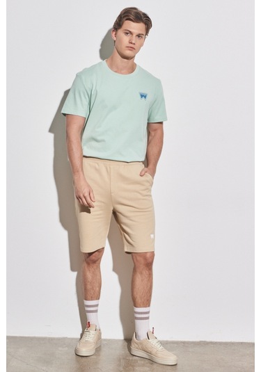 Regular Fit Normal Kesim %100 Pamuk Lastikli Bel Bej Sweat Şort W231354614 Bej