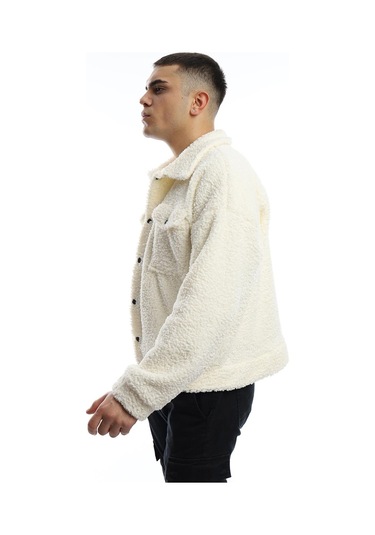Erkek Kıvırçık Peluş Cıt Cıt Kapamalı Ceket Ekru