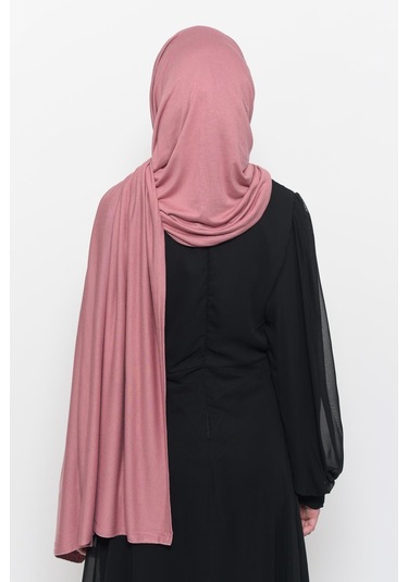 Hazır Pratik Geçmeli Lüks Düz Penye Şal Çapraz Hizalı Gül Kurusu