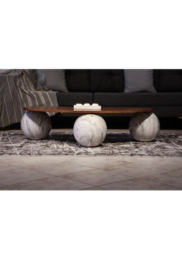 Top Sehpa & Küre Ceviz Mdf Orta Sehpa - Beyaz Traverten Desen