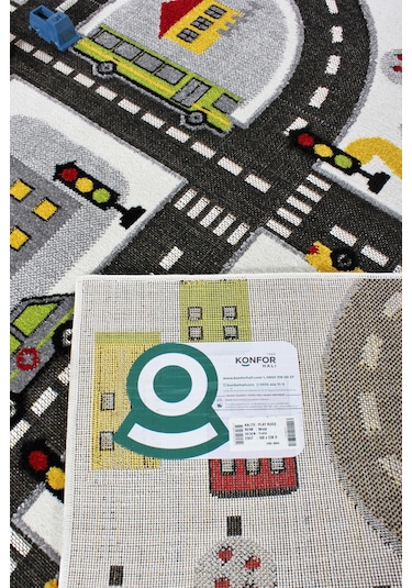 Konfor Halı 3 Boyutlu Beyaz Trafik Arabalı Dokuma Çocuk Oyun Halısı