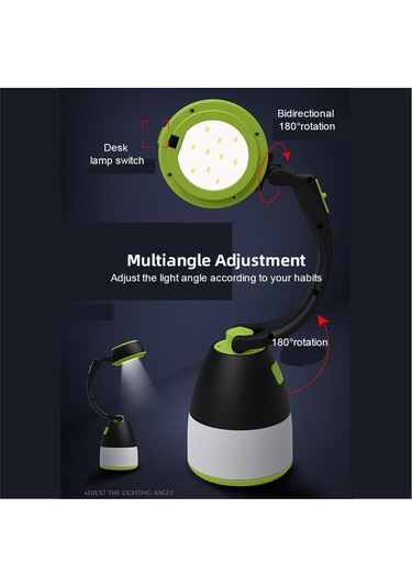 Soulader Taşınabilir Şarjlı Led Kamp Işığı 350 Lümen Parlaklık Suya Dayanıklı Outdoor Aydınlatma Yeşil