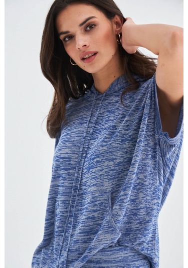 Peraluna Kaıra Blouse & Shorts Kapüşonlu Yazlık Kadın Triko Şort İndigo