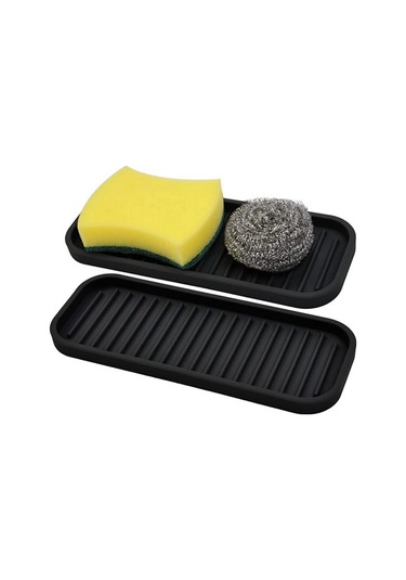 Xurunkeji Parça Mutfak Silikon Lavabo Tutucu Sabunluk Tezgah Tepsisi Banyo Duş Şampuan Şişesi Saklama Tepsisi Süzgeç Pedi Siyah