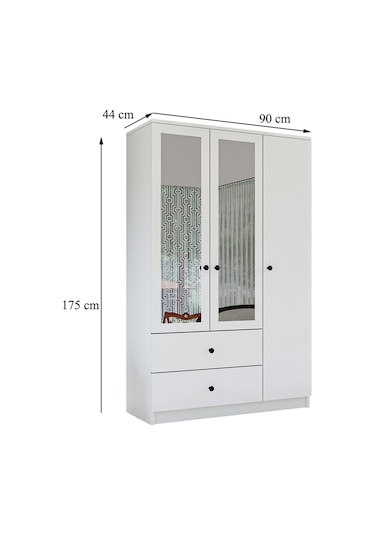 Metalia Gm 853 Home 3 Kapılı 2 Çekmeceli Düğme Kulplu Aynalı Gardırop