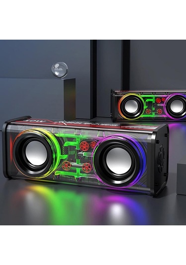 Vaorlo 10w Şeffaf Mecha Kablosuz Bluetooth Hoparlör Ses Işığı Ritim Subwoofer Tws Stereo Cyberpunk Müzik Merkezi Eller Serbest Arama