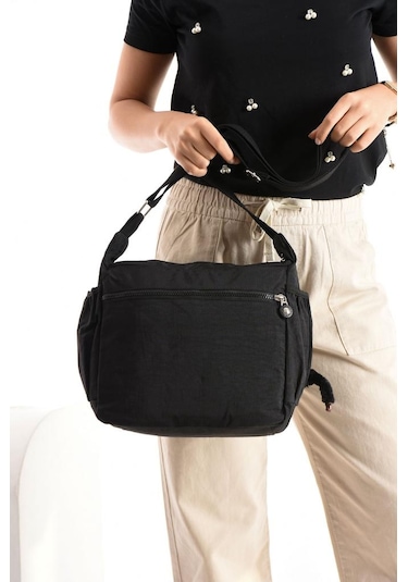 Kadın Postacı Çanta Hafif Klinkır Kumaş 30 27 Cm Çapraz Askılı Omuz Çantası Günlük Kol Çantası Siyah