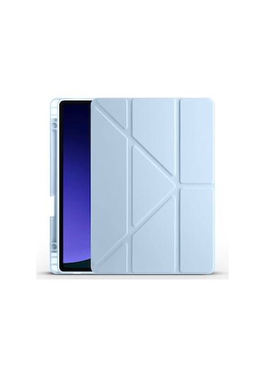 Kilifone - Galaxy Uyumlu Galaxy Tab S9 Fe - Kılıf Kalem Bölmeli Stand Olabilen Origami Tri Folding Tablet Kılıfı - Mavi