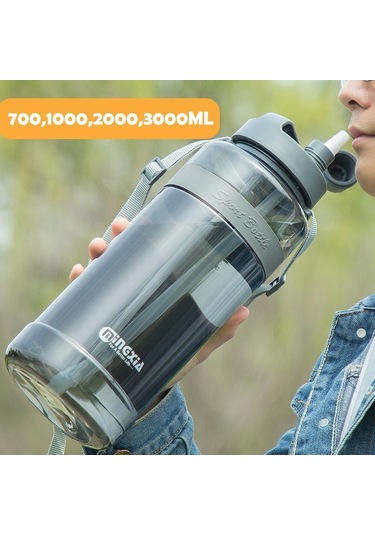 Yeni Spor Içme Suyu Şişesi Saman Ile Bpa Ücretsiz 1000 Ml 2000Ml Plastik Su Içme Şişesi Su Için 1L 1 Litre-1000Ml Mavi-Çift Saman