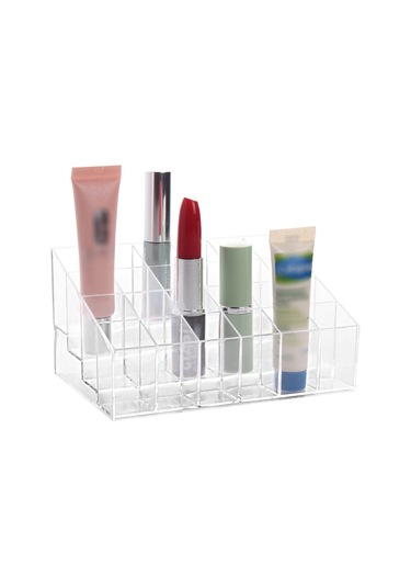 Jeemson 24 Bölmeli Şeffaf Plastik Dudak Ruj Organizatörü - Makyaj Malzemeleri İçin Masüstü Depolama Kutusu Beyaz