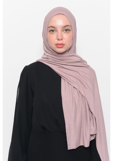Hazır Pratik Geçmeli Lüks Düz Penye Şal Çapraz Hizalı Pudra