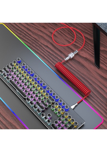 Yaozixa Mekanik Klavye İçin Genişletilebilir Usb-c Nylon Örgü Kablosu Kırmızı - 2.2m Uzunluk, Tipo-c/usb Arayüzü