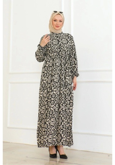 Viskon Elbise Bağlamalı - Siyah/krem Siyah/krem Siyah - Krem