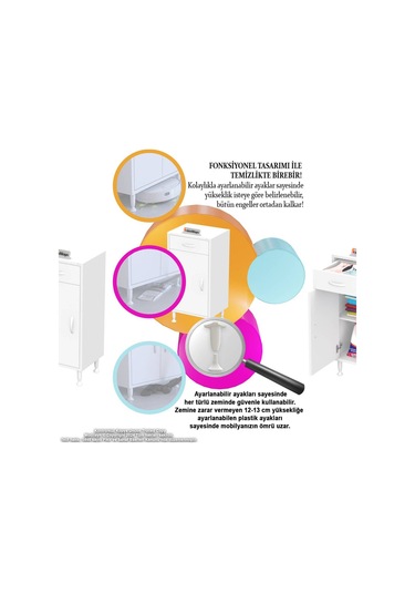 Emir 45 X 88 X 32,5 Cm Mutfak Dolabı 1 Çekmece 1 Kapak 1 Raf 2 Gözlü Organizatör Çok Amaçlı Dolap Beyaz